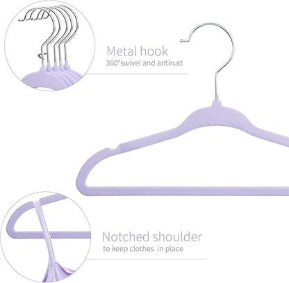 ManGotree 11" Baby Velvet Hangers, Non-Slip Kids Coat Hangers with 360° Swivel Hook, Ultra-Thin Felt Children's Hanger for Infant & Toddler Clothes, 15 Pack (Purple)