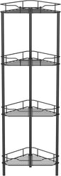 HuggieGems 4 Tier Floor Standing Corner Shower Caddy Organizer Shelf with Hooks, Bathroom Shelves Stand Rack, Black