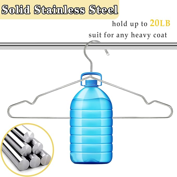 50 Pack Stainless Steel Space Saving Hangers with Grooves - 16.4 Inch Non-Slip Coat Hangers for Sling Dress Clothes Shirt Pant