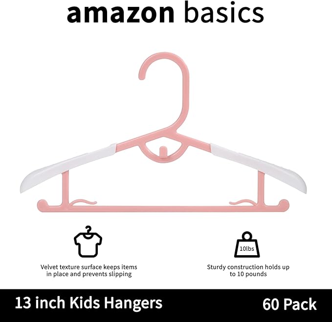 60Packs Adjustable Kids Hangers Baby Hangers 11”-14” Children Coat Plastic Hanger for Girl Boy Toddler Kids Child Space Saving(Pink)