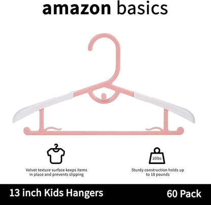 60Packs Adjustable Kids Hangers Baby Hangers 11”-14” Children Coat Plastic Hanger for Girl Boy Toddler Kids Child Space Saving(Pink)