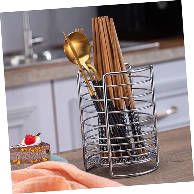 SHOWERORO Stainless Steel Chopstick Storage Holder and Drainage Basket for Home Silver Utensil Organizer for Kitchen Counter Ideal for Drying Chopsticks and Flatware