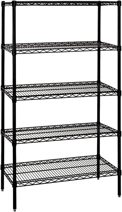 Quantum Storage Systems WR63-2124BK-5 Wire Shelving Starter Kit, 24" W x 21" D x 63" H, 600 lbs Capacity, Carbon Steel, Epoxy Coated, Black, NSF