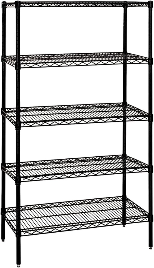 Quantum Storage Systems WR54-2160BK Wire Shelving Starter Kit, 60" W x 21" D x 54" H, 600 lbs Capacity, Carbon Steel, Epoxy Coated, Black, NSF