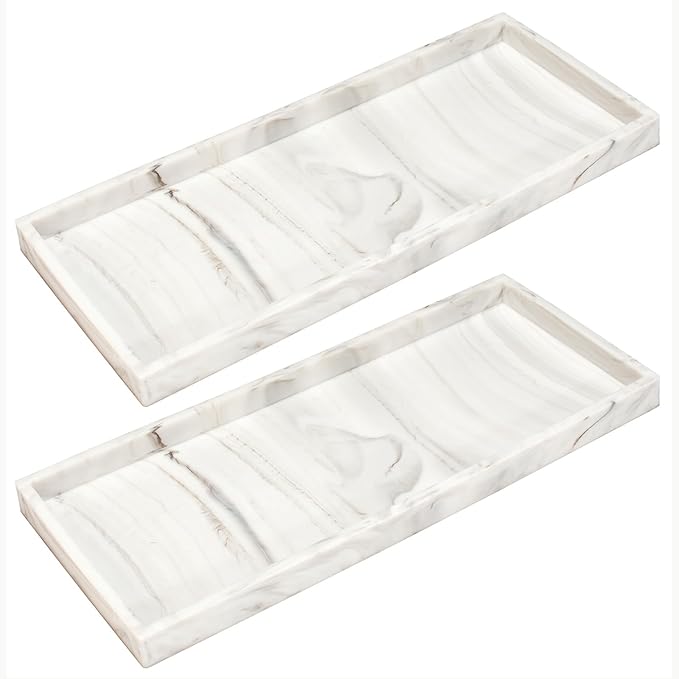 DNC Silicone Bathroom Tray for Counter, 2PC 11.8" Vanity Tray for Countertop, Kitchen Sink Soap Tray for Dish Holder Dispenser Toilet Tank Desk Organizer