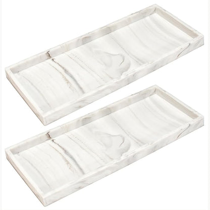 DNC Silicone Bathroom Tray for Counter, 2PC 11.8" Vanity Tray for Countertop, Kitchen Sink Soap Tray for Dish Holder Dispenser Toilet Tank Desk Organizer
