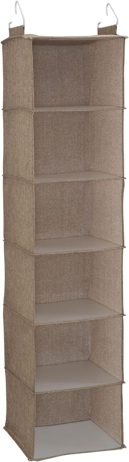 Household Essentials 6 Shelf Hanging Closet Organizer, Hanging Closet Shelf, Fabric Poly Linen and PEVA Shelving, Beige