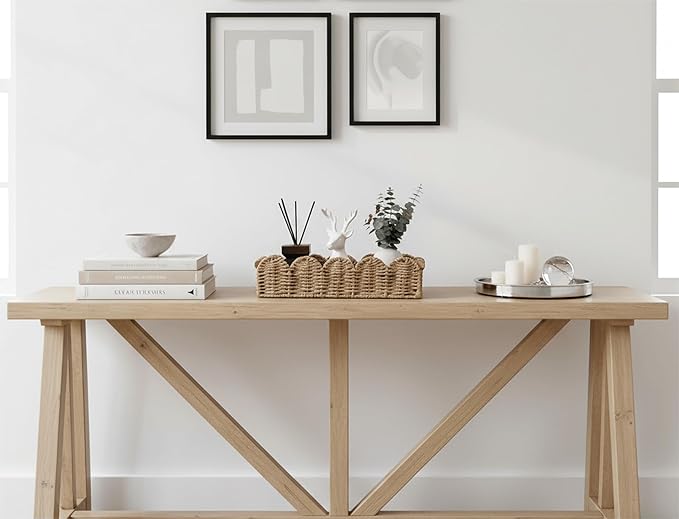 CubesLand Bathroom Basket Organizer w/Cut Out Handle, Back of Toilet Paper Storage Baskets for Bathroom Countertop Decorative, Small Scalloped Wicker Basket Also for Home Decor, Living Room, Neutral