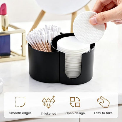 2- Grid Q-tip Holder for Bathroom, Cotton Swab Holder with Removable Dustproof Lid for Cotton Swabs, Rounds, Balls(COLOR:Black)