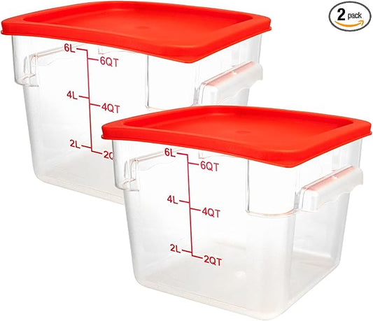 2 Pack Square Food Storage Container With Lid,2-12 Quart Commercial Storage Box With Scale & Handle,Cake Making,Dough Marinating Meat,Kitchen Supplies (6 Quart)