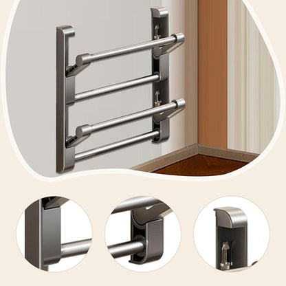 Yajuyi Shoe Storage Rack Foldable Organizer Folding Hanging Shelf Space Saving Aluminum Punch Free Suitable for Entryway Kitchen Bedroom, 30cm