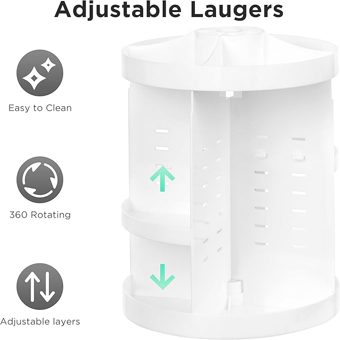HBlife Extra Large 360 Rotating Makeup Organizer Adjustable Carousel Large Capacity Revolving Perfume Organizer Skincare Organizers Cosmetic Storage Spinning Holder for Vanity, White