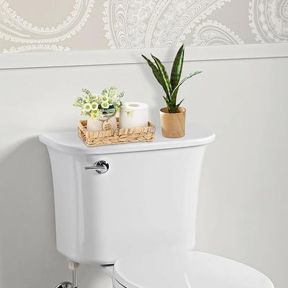Bathroom Vanity Tray, Water Hyacinth Narrow Counter Tray with Handles, Decorative Woven Organizer Trays for Toilet Tank, Shelves, Farmhouse Hand Towels Basket Holder for Storage (Small)