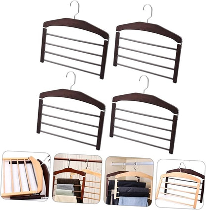 4pcs Wooden Clothes Hanger Organizer Multi Non- Design for Pants and Accessories Space-Saving Closet Versatile Drying Hanger Rotatable Hooks