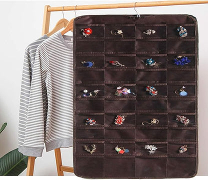 seven wolves Foldable Storage Hanging Jewelry Organizer Storage Bag Closet Storage for Earrings Necklace Bracelet Ring Brooches Display Pouch, Brown