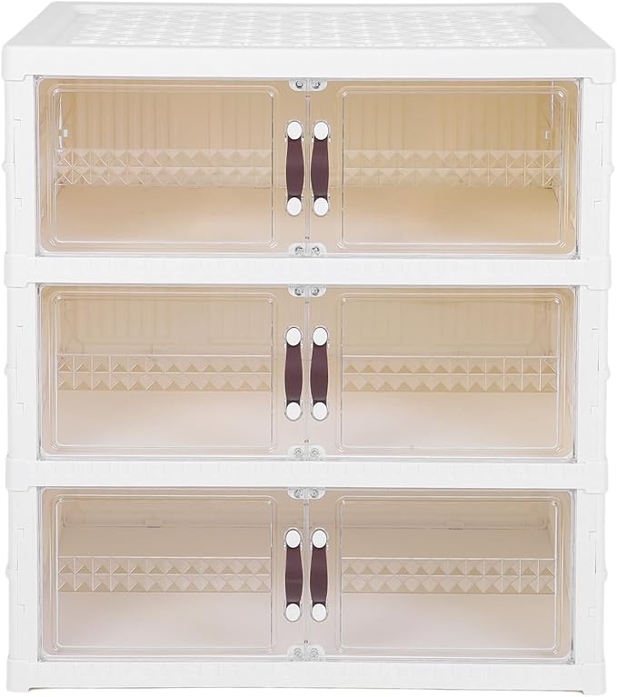 Zerodis Boot Shoe Boxes Box Multi Layer Foldable Shoe Organizer with Magnetic Door for Organizing Shoes Shoe Storage Box Stackable Plastic Shoe (3 Tier)