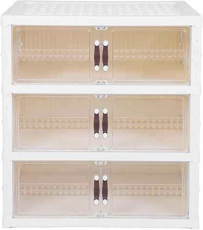 Zerodis Boot Shoe Boxes Box Multi Layer Foldable Shoe Organizer with Magnetic Door for Organizing Shoes Shoe Storage Box Stackable Plastic Shoe (3 Tier)