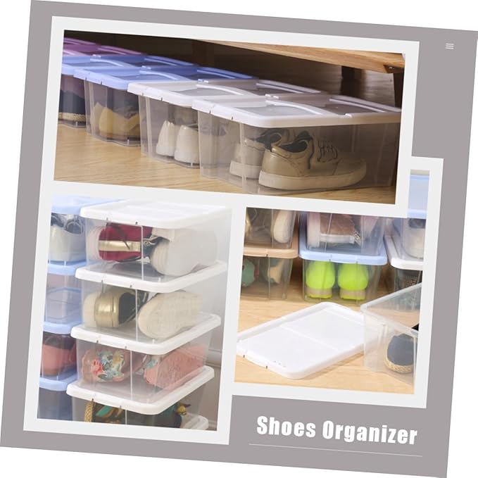 Stackable Shoe Storage Boxes with Lid Plastic Shoe Organizer Case for Household and Closet 2pcs Set
