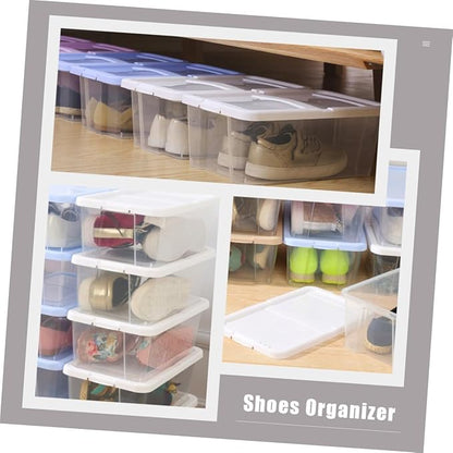 Stackable Shoe Storage Boxes with Lid Plastic Shoe Organizer Case for Household and Closet 2pcs Set