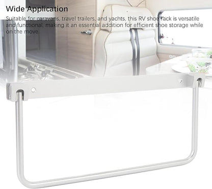 Cyrank Wall Mounted Shoe Storage Rack, Foldable RV Shoe Rack Space Saving Hanging Organizer Aluminum Alloy in Camping RV Travel (Silver)