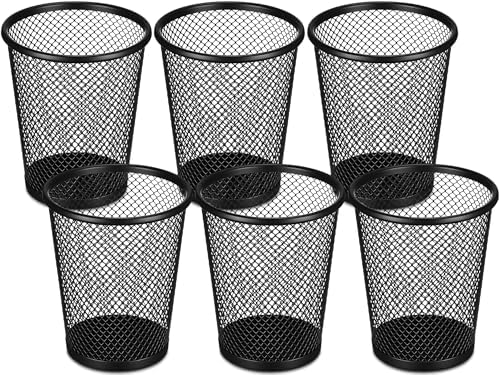 Leelosp 6 Pcs Pen Holder Mesh Pen Cup Bulk Metal Pencil Cup Holder for Desk Black Organizer Round Office Classroom for Back to School Students Kids Adult by Leelosp