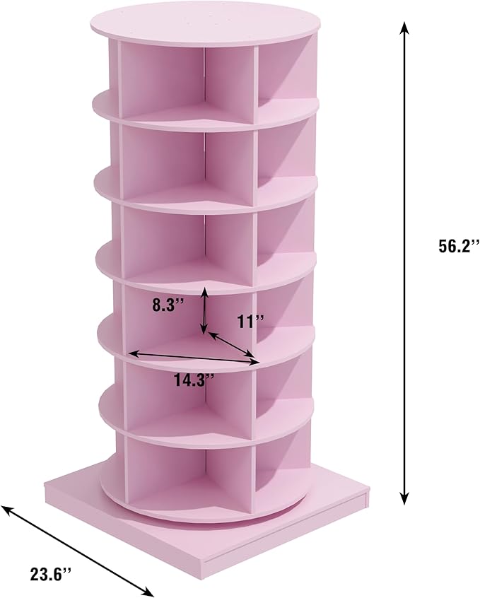Rotating Shoe Rack Tower, 6-Tier Spinning Shoe Rack, Free Standing 360° Revolving Shoe Organizer Can Hold 24 Pairs of Shoes for Entryway Living Room Hallway (6-Tier, Pink)