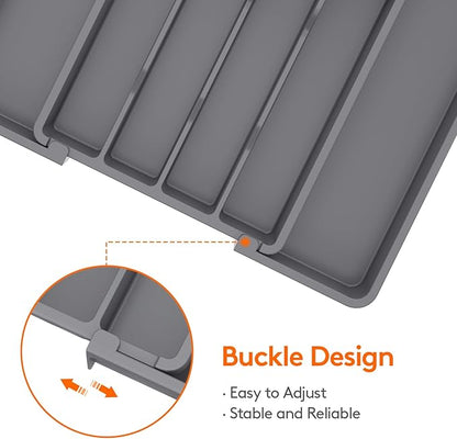 Lifewit Silverware Drawer Organizer, Expandable Utensil Tray for Kitchen, BPA Free Flatware and Cutlery Holder, Adjustable Plastic Storage for Spoons Forks Knives, 8.5-14 x 12", Dark Gray