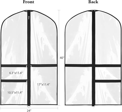 Clear Garment Bags for Dance Costumes, 40” Dance Garment Bags for Dancers, Kids Garment Bag for Dance Competitions with 3 Zipper Pockets, Garment Bags for Hanging Clothes, 6 Pack, Black
