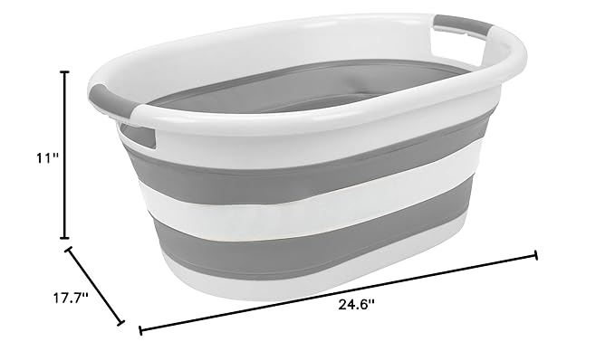 Laundry 360 2pk Collapsible Laundry Basket | Portable | Space Saver Storage | Hold 2 Loads | Store Under the Bed or Closet | Good for Kids | Dorm | Bedroom | Large | White/Grey