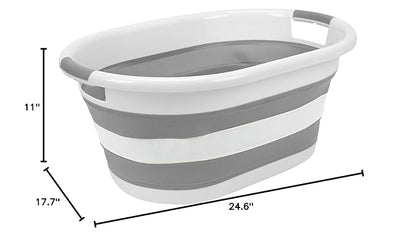 Laundry 360 2pk Collapsible Laundry Basket | Portable | Space Saver Storage | Hold 2 Loads | Store Under the Bed or Closet | Good for Kids | Dorm | Bedroom | Large | White/Grey