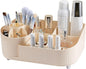 DASITON Large Capacity Makeup Organizer with 360° Rotating Makeup Brush Holder, Multi-Compartment Skincare and Cosmetic Storage for Vanity, Bathroom Countertop, Dresser, Desktop Storage Box (Cream)