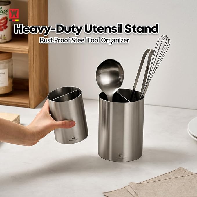 WAGENSTEIGER Stainless Steel Utensil Holder, SUS304 Rust-Resistant Metal Organizer for Kitchen Tools, Cutlery & Flatware, Countertop Storage for Utensils, Toothbrushes & More (110 x 150mm (Tall))