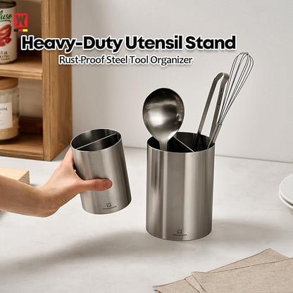 WAGENSTEIGER Stainless Steel Utensil Holder, SUS304 Rust-Resistant Metal Organizer for Kitchen Tools, Cutlery & Flatware, Countertop Storage for Utensils, Toothbrushes & More (110 x 150mm (Tall))