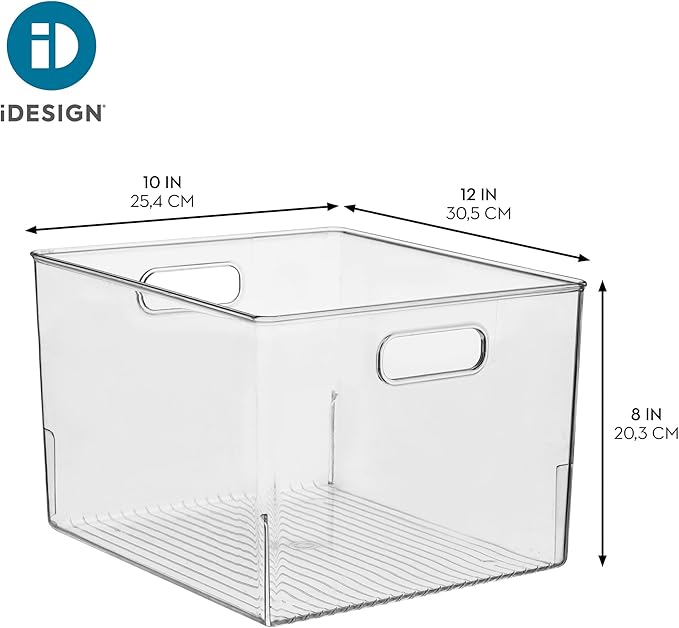 iDesign Storage Bin with Handles for Kitchen, Bathroom, or Home Office, Set of 2, Clear, Made in USA