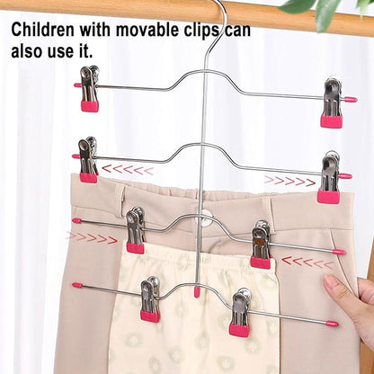 4 Tier Skirt Hangers Space Saving,Metal,Non Slip Closet Organizer and Storage Multi Clothes Shorts Hanger Organization Dorm Room Essentials(Pink 3Pack)