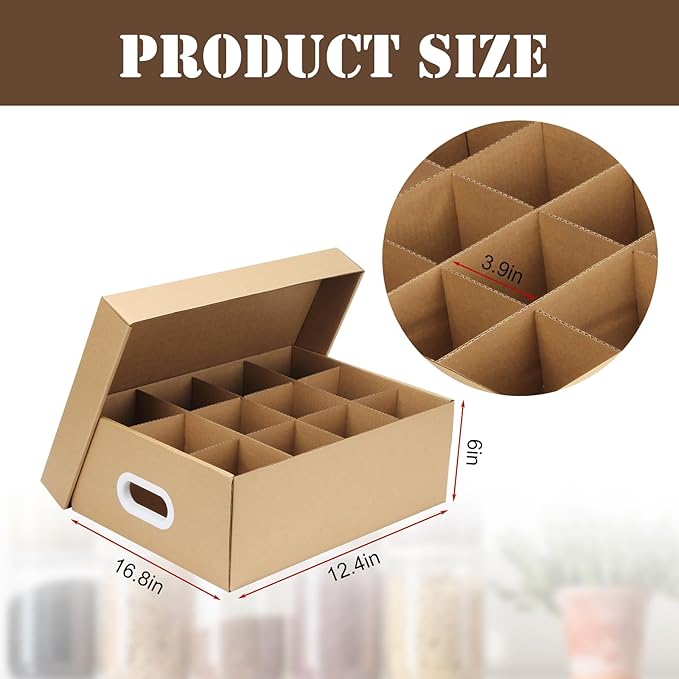 3 Pcs Mason Jar Storage Boxes, Cardboard Canning Jar Storage Boxes 16 oz Canning Boxes with Handles and Dividers, Stackable Mason Jar Storage Containers Canning Organizer for Stacking