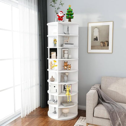 Shoe Organizer 8-Tier Spinning Shoe Rack - 360° Rotating Storage Organizer for 20-32 Pairs, Space Saving Narrow Design for Entryway/Closet Closet Handbag Display Rotate (White-8)