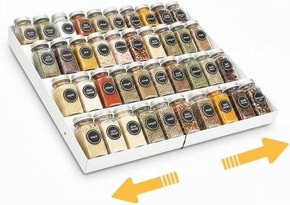 GOENDR Metal Spice Drawer Organizer, 4 Tier Spice Rack for Drawer, Expandable Seasoning Organizer For 11.4-22.8” Wide Drawer, Holds up to 48 Spice Jars (Not Included), White