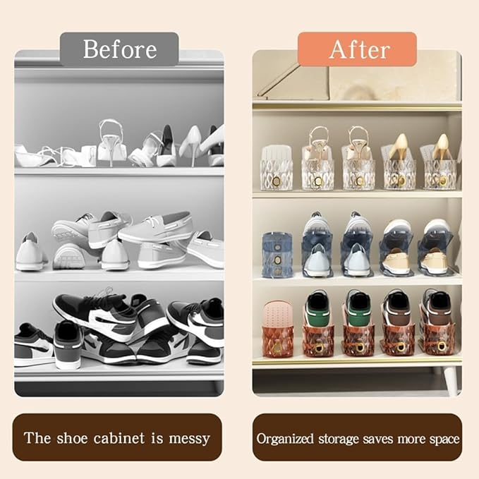 Shoe Slots Organizer, 15 Pack - Adjustable Shoe Stacker for Closet Storage, Clear Double Layer Space Saver, Durable and Stackable Shoe Holder for Sneakers Heels and Flat
