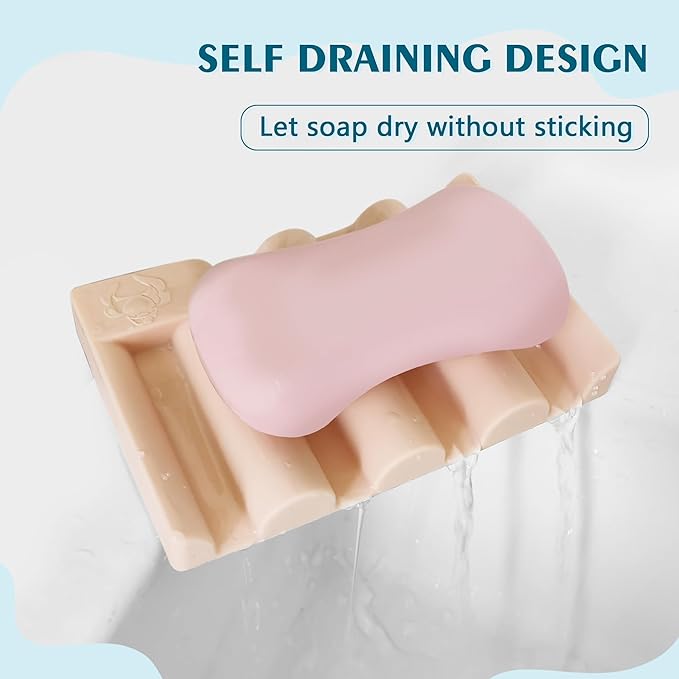 Silicone Soap Dish,Self Draining Soap Holder Perfect for Shower,Bathroom Sink,Kitchen Sink & Travel,Non-Slip Bar Soap Holder Extend Soap Life,Keep Soap Bars Dry & Easy Cleaning Pink-3Pcs