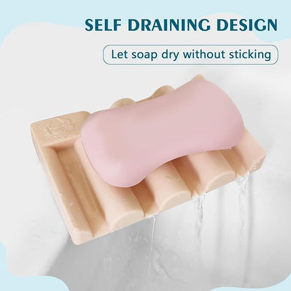 Silicone Soap Dish,Self Draining Soap Holder Perfect for Shower,Bathroom Sink,Kitchen Sink & Travel,Non-Slip Bar Soap Holder Extend Soap Life,Keep Soap Bars Dry & Easy Cleaning Pink-3Pcs