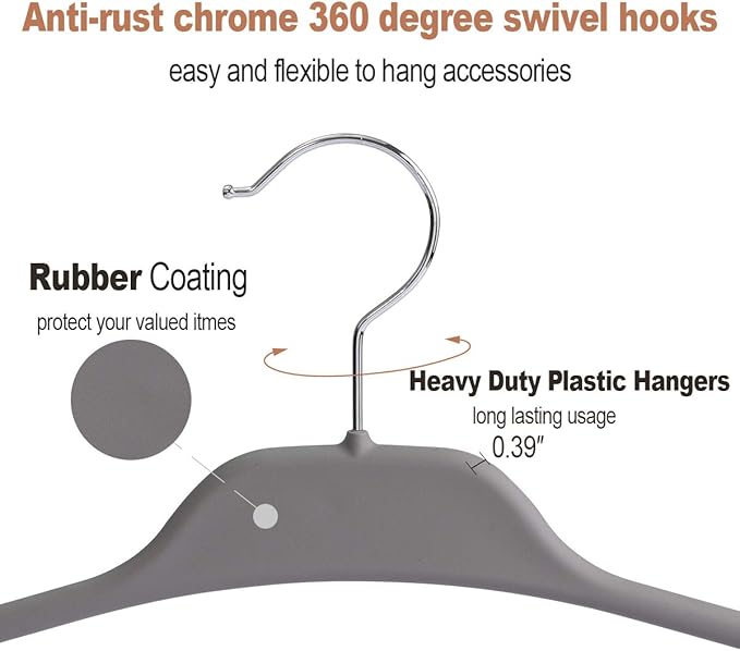 Belt Hanger Rack Holder for Closet, Sturdy Belt Organizer with 360 Degree Swivel, 11 Large Sturdy Belt Hooks, Non Slip Rubberized Belt Storage, Grey