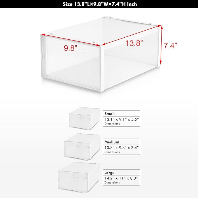 Clear Storage Bins, 6 Pack Stackable Plastic Shoe Boxes with Lids, Ideal for Closet Organization & Display (Medium)