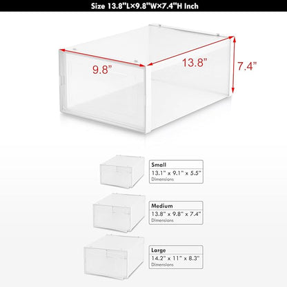 Clear Storage Bins, 6 Pack Stackable Plastic Shoe Boxes with Lids, Ideal for Closet Organization & Display (Medium)