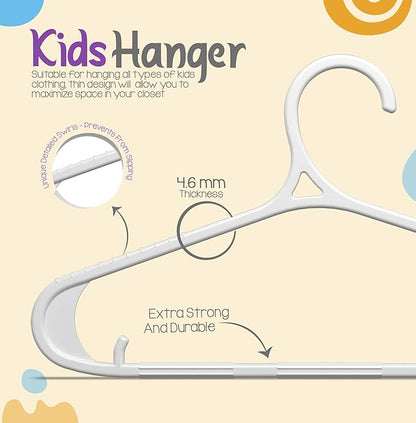 Utopia Home Kids Hangers 60 Pack - 11 Inch Plastic Baby Hangers for Closet - Childrens Hanger for Clothes & Infant Hanger for Closet - Non-Slip Shoulder Grooves, Strap Hooks & Pants Bar (White)