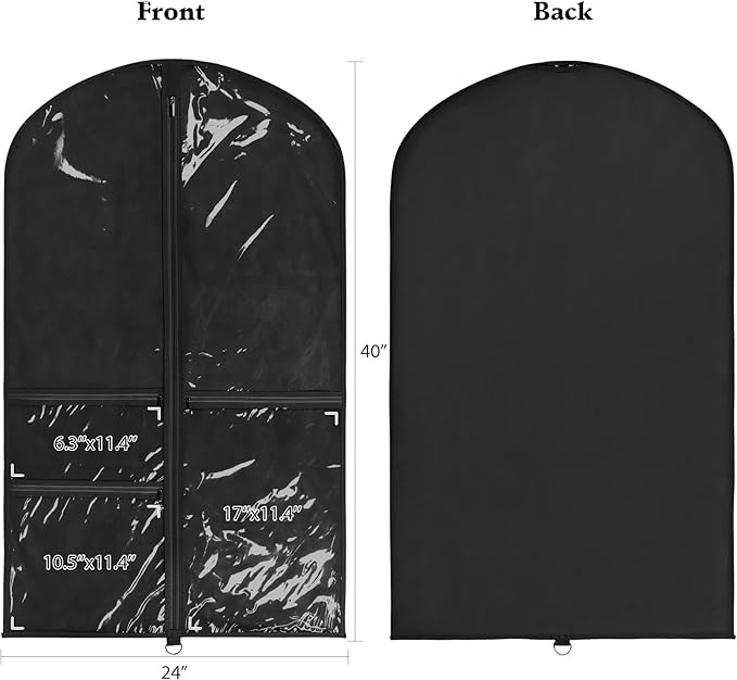 Univivi 40 Inch Kids Dance Costume Garment Bag, Dance Competition Garment Bags for Teens With 3 Medium Clear Zipper Pockets for Storage And Travel (Black) - 12 Pack