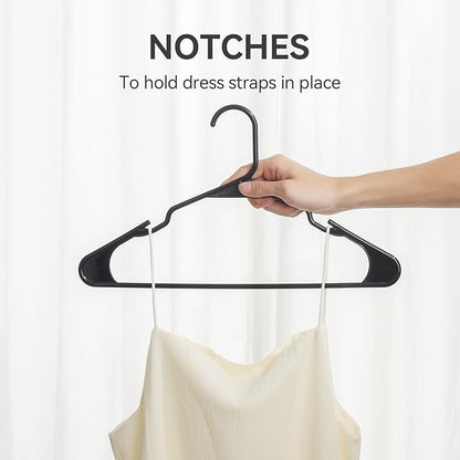 Plastic Hangers - 50 Pack, Durable Space Saving for Everyday Use and Dorm Room Essentials - Black