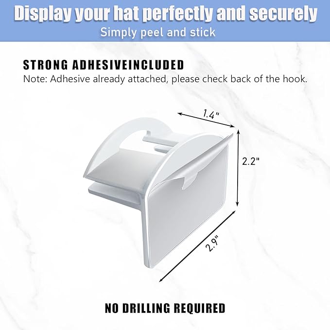Baseball Hat Holder for Wall (White-10)
