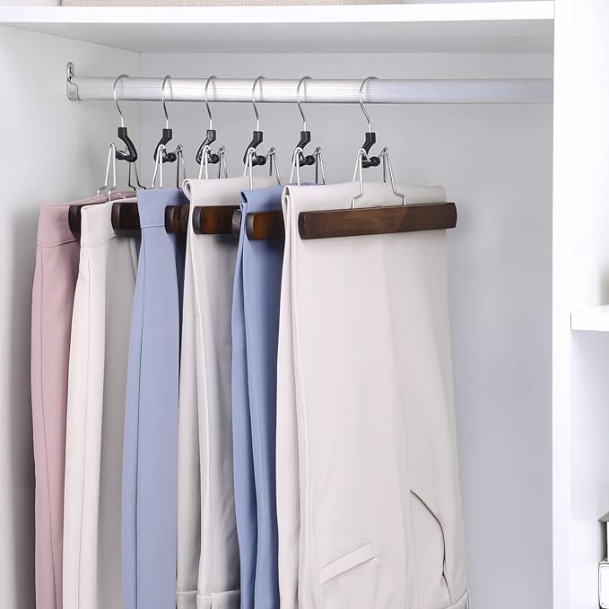 Nature Smile Wooden Pants Hangers Non Slip Smooth Finish Solid Wood Clamp Skirt Hanger Hair Extension Hangers with 360° Swivel Hook (20Pcs, Retro)