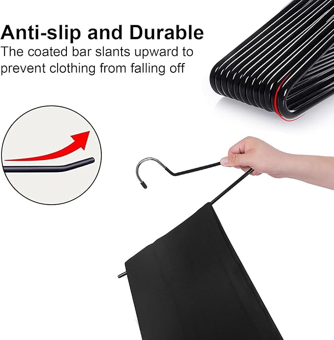 devesanter Pants Hanger, 30 Pack Space Saving Open-Ended Metal Pants Hanger, Non Slip Trousers Slack Hangers Organizers for Pants Jeans Slacks Scarf Trousers Ties，Black